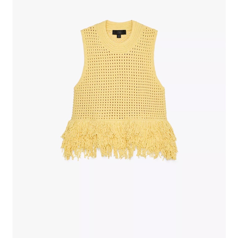 ZARA FRINGED CHECKERED KNIT TOP - Picture 4 of 6